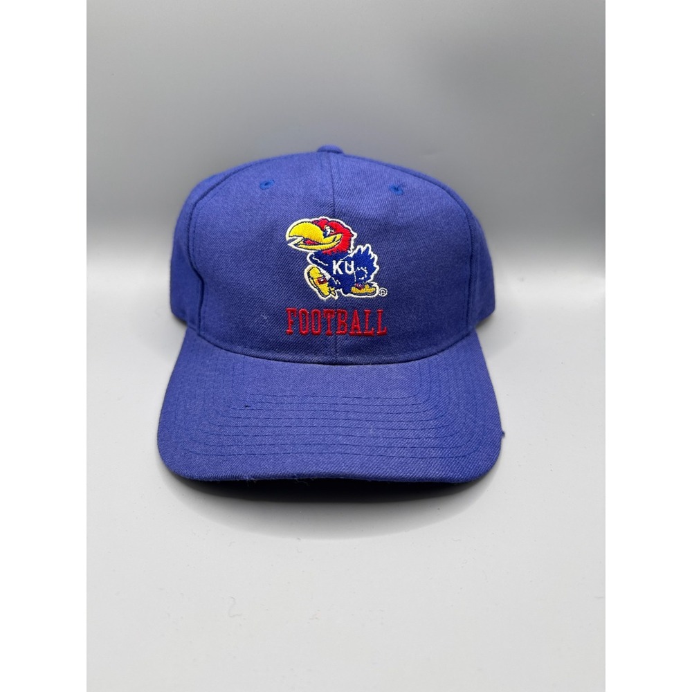 Vintage Kansas Jayhawks Football Champion Snapback Hat KU NCAA Blue Red